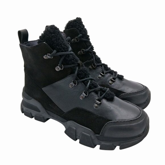 Aquatalia Boots Mens Size 10 Black Shearling Side Zip Made in Italy 404094 - Picture 1 of 13